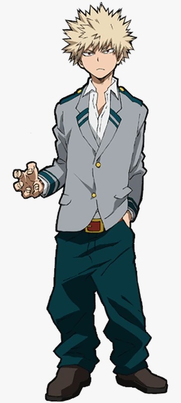 Bakugo joven en uniforme escolar